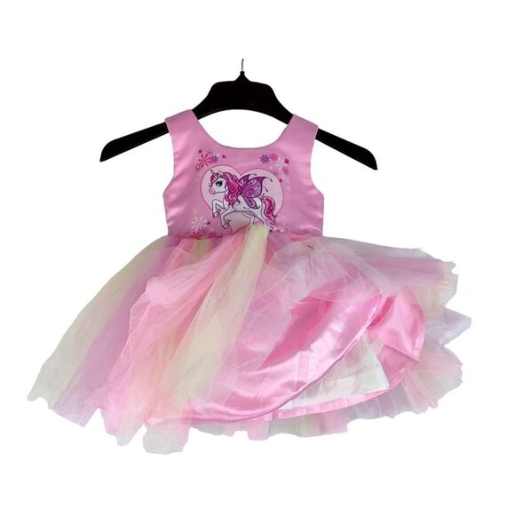Girls Pink Unicorn Tulle Dress by Poplins Kids Princes Party Pony Wings Heart - Picture 5 of 11